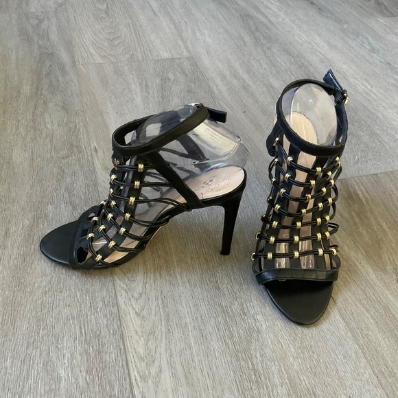 VINCE CAMUTO Kalare Caged Heels  Black with Gold Size 10 - Picture 2 of 10